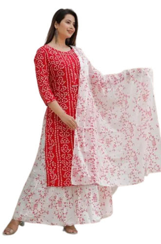 Trendy Party Wear Cotton Printed Kurti With Skirt And Dupatta 