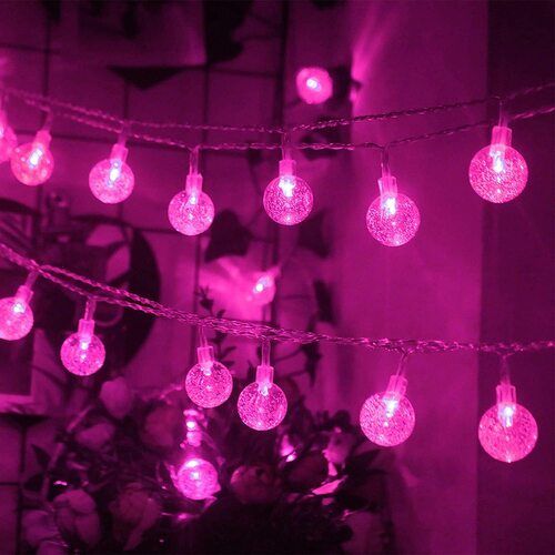 Pink X4Cart 16 Led Mini Globe Crystal Ball String Lights Waterproof Fairy String Light For Indoor Outdoor Decoration Plug-In (Pink, 3 Meter)