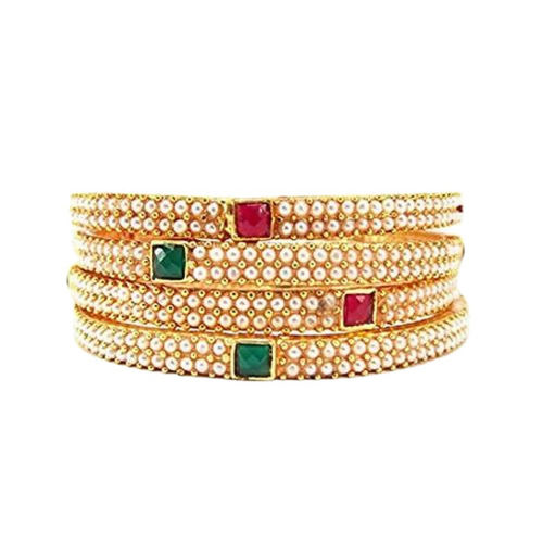 100 Gram Pearl Stone Round Copper Alloy Designer Bangle Set