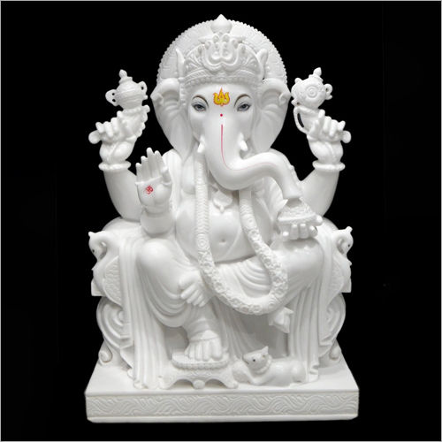 12 Inch Lord Ganesh White Marble Murti For Religious Purpose Water Absorption: Good