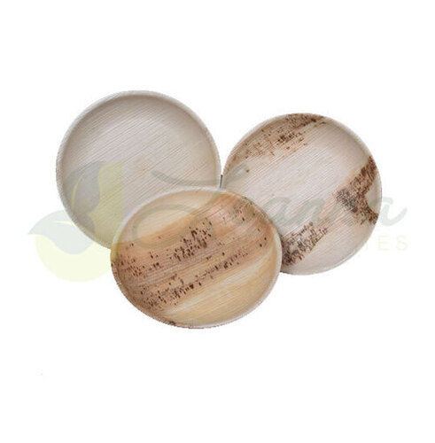 White With Brown 6 Inch Plain Pattern Eco-Friendly Round Biodegradable Areca Leaf Plates