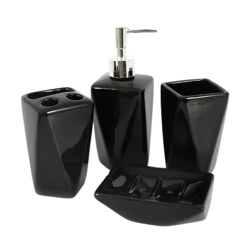 Black 650 Grams Table Top Plain Ceramic Polished Finish Bathroom Set