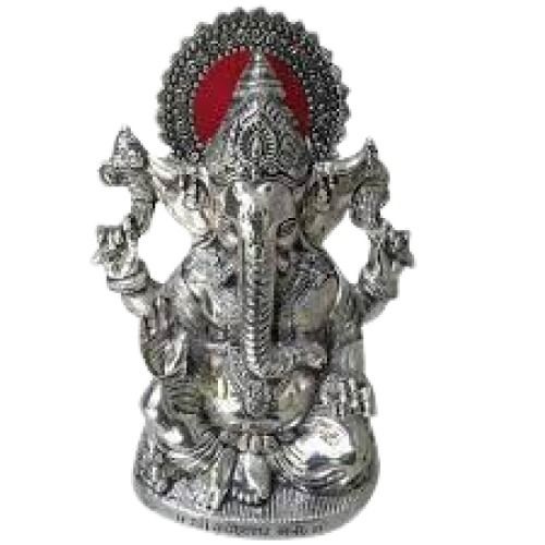 8 Inch Aluminium Silver Coated Ganesha Statue