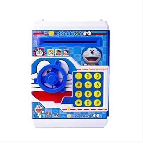 Blue Adorable Piggy Bank Rectangular Plastic Smart Lock Money Box For Kids