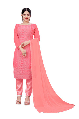 Amazing Baby Pink Colour in Georgette Santoon Nazneen Fabric with Work of Heavy Thread Embroidery with A Fancy Dupatta