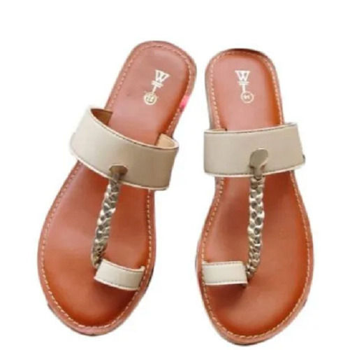 Brown Casual Wear Lightweight Leather And Pu Flip-Flop Fancy Slipper For Ladies 