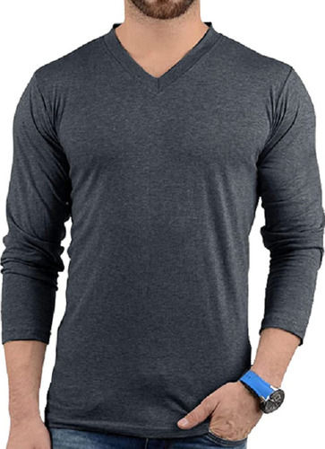 Casual Wear V-neck Full Sleeve Plain Cotton Mens T-shirt