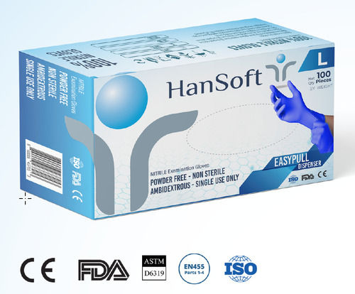 Blue Hansoft Powder-Free Nitrile Disposable Gloves