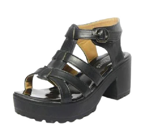 Black Lightweight Buckles Closure Faux Leather And Pu Medium Heel Casual Sandals For Ladies