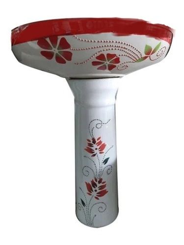 Red And White Modern Designer Stylish Round Glossy Ceramic Pedestal Wash Basin 