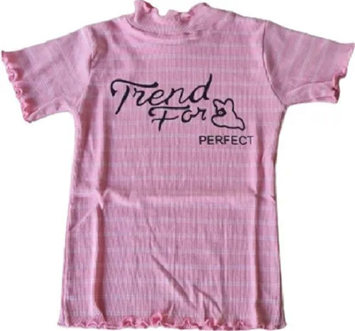 Pink Modern Girls Printed Round Neck Short Sleeves Comfortable Cotton Top