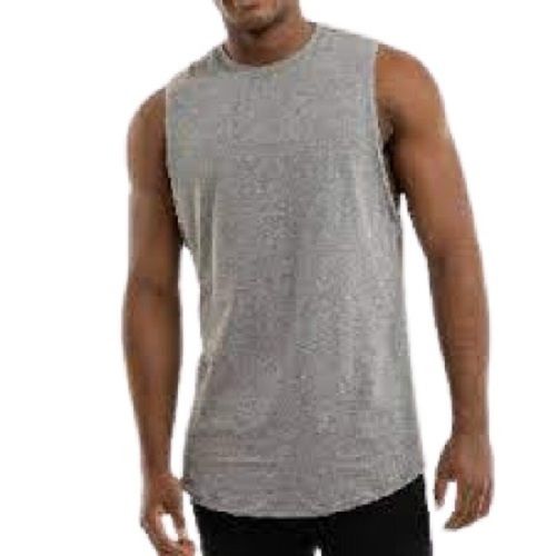 Grey Skin-Friendly Round Neck Sleeveless Cotton T-Shirt For Men