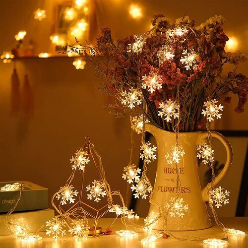 Led Snow Flake String Lights For Indoor Outdoor Decoration Light For Party Birthday Diwali Christmas Valentine Gift Home Decoration Light (3 Meter Warm White)