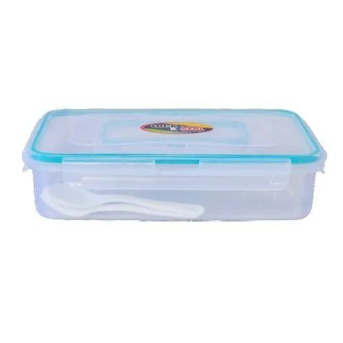 3.5 Mm Thick Rectangular Transparent Plastic Lunch Box With Two Spoons