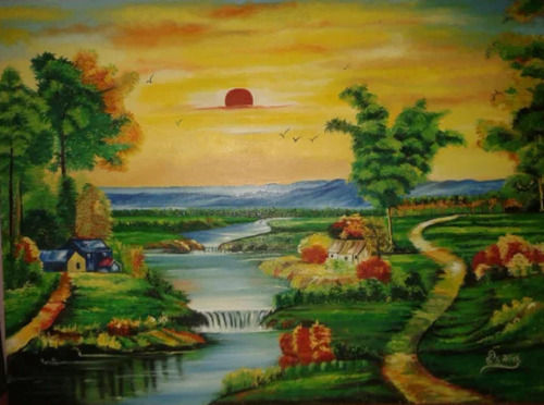 Indian 4 X 3 Feet Rectangular Shape Oil Based Nature Painting