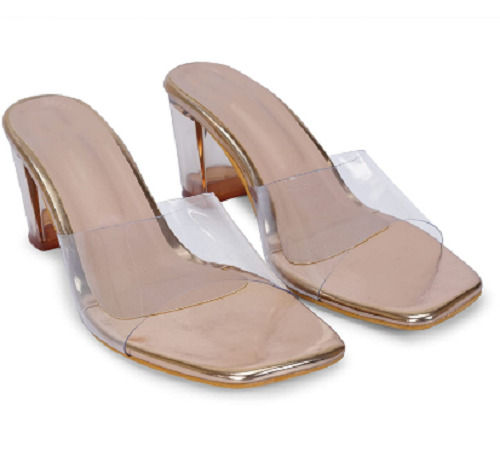 Rose Gold Casual Wear Lightweight High Heel Pvc Slip-On Fancy Sandals For Ladies