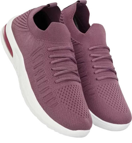 Purple Comfortable And Stylish Pu Sole Lace Up Closure Mesh Running Shoes For Ladies