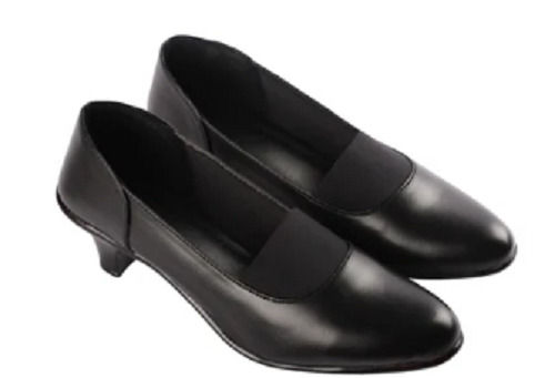 Black Plain Polished Finishing Pu Insole Ladies Leather Shoes