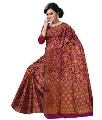 Maroon Printed Banarasi Style Party Wear Crepe Silk Saree For Ladies