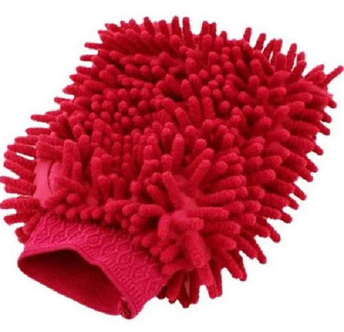 Red 17 X 23 Cm Size Plain Full Finger Microfiber Glove For Kitchen