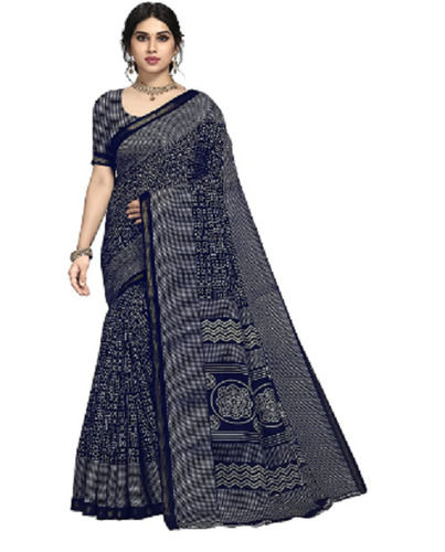 Blue Skin Friendly Bandhani Style Casual Wear Printed Soft Cotton Saree 