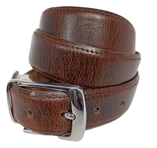 Brown And Silver Stainless Steel Buckle Scratch Resistant Artificial Leather Belt For Mens