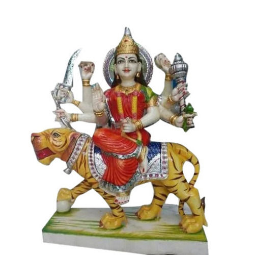 Durable 1 Feet Long Handcrafted Polished Finish Marble Durga Statue