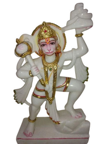 Eco-Friendly 12 Inch Polished Finish Handcrafted Solid Marble Hanuman Statue 