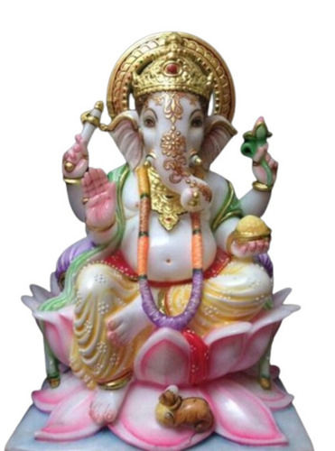 Easy To Install 12 Inches Handcrafted Polished Finish Marble Ganesh Statue 