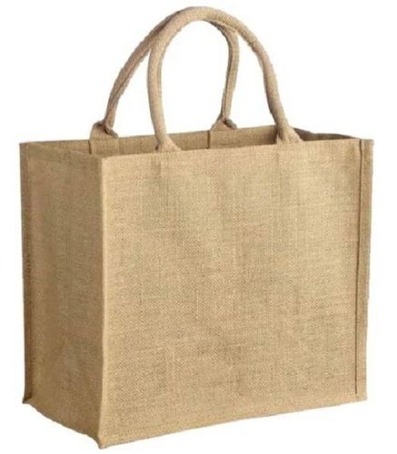 Brown 40 X 35 X 38 Cm Durable Plain Patch Handle Jute Shopping Bag