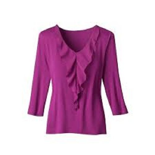 Purple Casual Stylish Comfortable Medium Size Plain Patterned Cotton Womens Tops