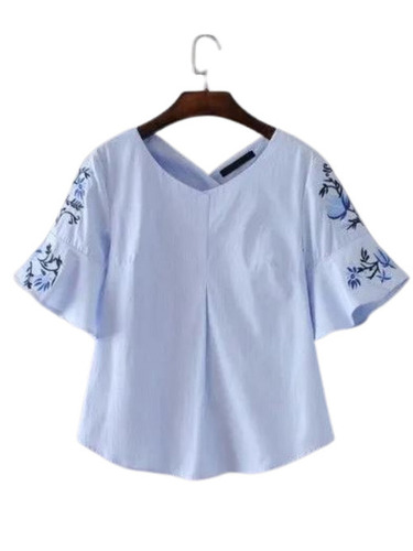 Casual Wear Short Sleeves Printed Skin-Friendly Cotton Top For Women - Cotton, Medium Size, White Color, 24 Inch Length, Summer Style