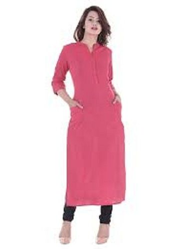 Pink Indian Region Full Sleeves Cotton Pathani Ladies Kurta With Breathable And Quick Dry Features