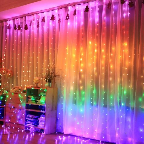 Plug In X4Cart Waterfall Curtain Led Light Multicolor With 180 Led 8 Modes For Home Wall Decoration Indoor Outdoor Garden Decoration String Light (Multicolor 10X10 Feet)