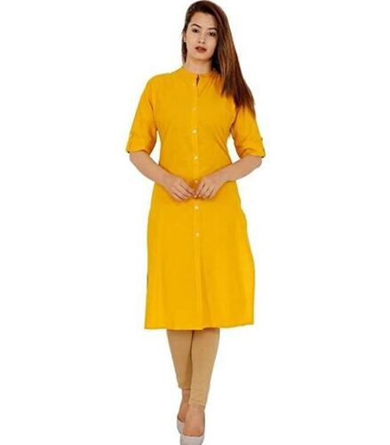 Ye 3/4Th Sleeves Printed Casual Wear Silk And Cotton Kurtis For Ladies