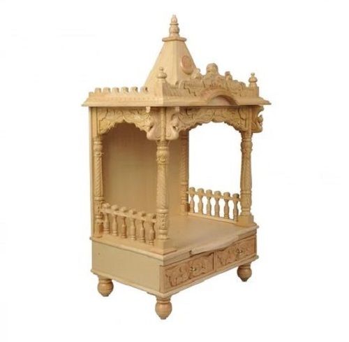 Light Brown 45 Cm Height Polished Finish Solid Wooden Temple