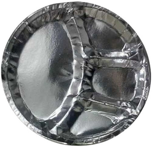 Silver 7 Inch Round 4 Compartment Disposable Dinner Paper Plate