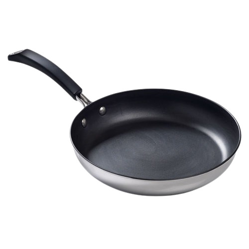 मेटल 9.5 मिमी मोटा और नॉनस्टिक कोटिंग आधारित गोल स्टेनलेस स्टील ब्लैक फ्राइंग पैन