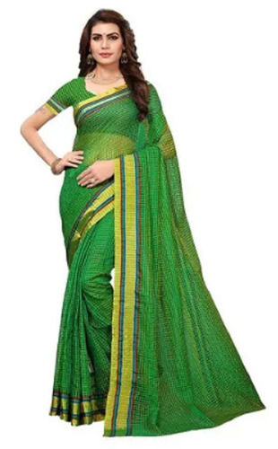 Green Daily Wear Printed Bollywood Cotton Saree For Ladies