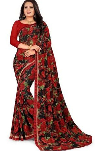 Multicolor Casual Wear Bollywood Style Printed Georgette Saree With Blouse Piece
