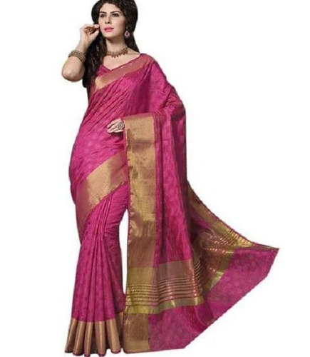 Multicolor Traditional Wear Bollywood Style Plain Zari Work Cotton Silk Saree