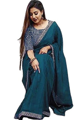 Party Wear Plain Soft Cotton Bollywood Designer Saree With Blouse