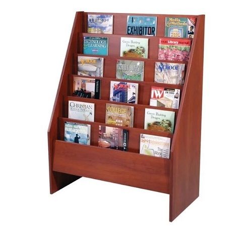 Polished Finish Oak Wood Book Display Rack For Study Room