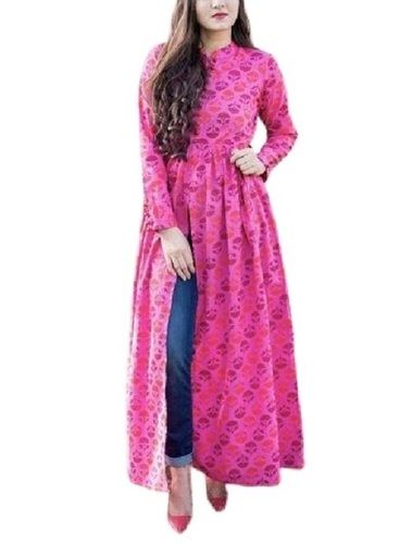 Printed Pattern Full Sleeve Collared Neck Casual Wear Cotton Kurti For Ladies Bust Size: 32  Centimeter (Cm)