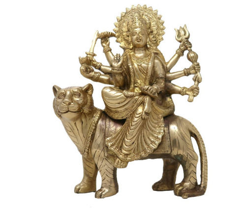 Light Weight 10.2 X 6.3 X 14 Cm Gold Brass Finishing Hinduism Durga Statues