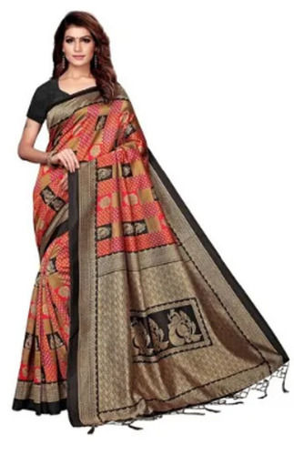 Multicolor Banarasi Look Printed Cotton Casual Wear Art Silk Saree For Ladies