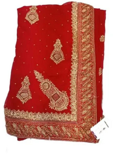 Red Casual Wear Lightweight Georgette Embroidered Stone Work Traditional Bridal Sarees