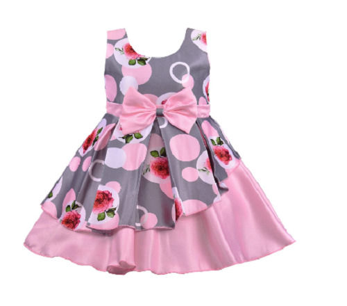 Casual Wear Ribbons Decoration Round Neck Sleeveless Printed Cotton Baby Frock 