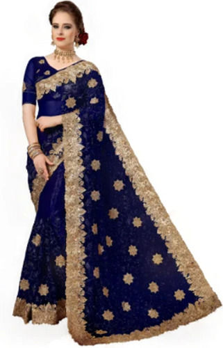 Summer Embroidered Georgette Party Wear Blue Designer Sarees For Ladies