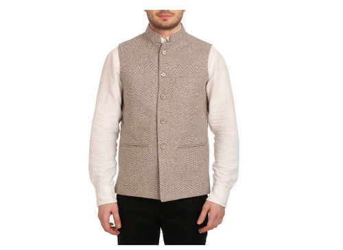 Formal Wear Three Pockets Sleeveless Plain Cotton Wool Nehru Jacket